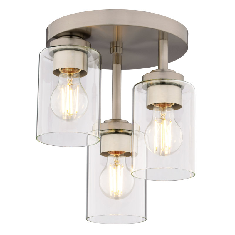 Park Ridge 3-Light 10.5 In. Wide Transitional Cylinder Flush Mount Lighting Fixture, Clear Glass Shade, LED Compatible, For Low Ceilings, Bedroom, Hallway, Kitchen