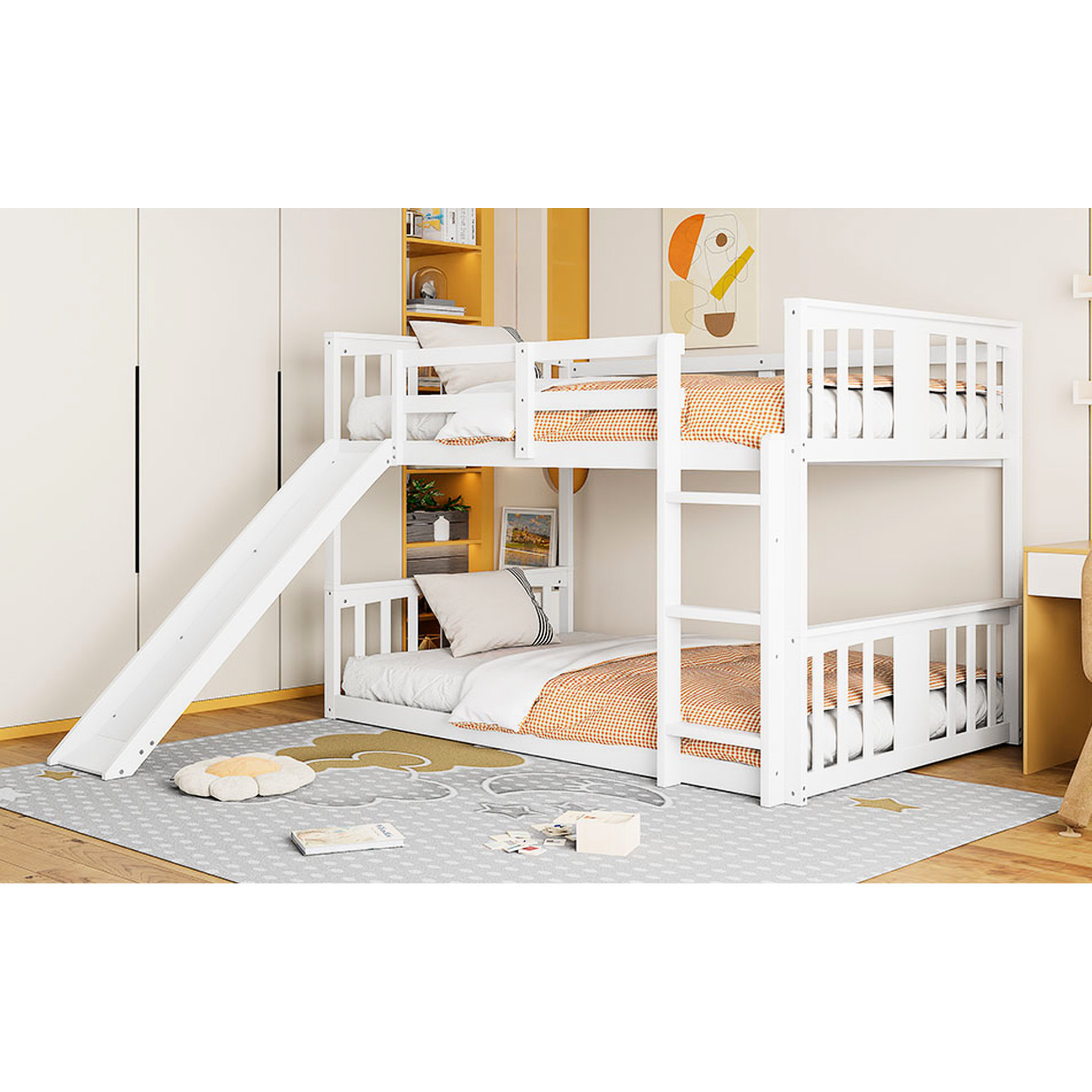 Latitude Run® White Twin Over Bunk Bed With Exciting Sliding Feature ...