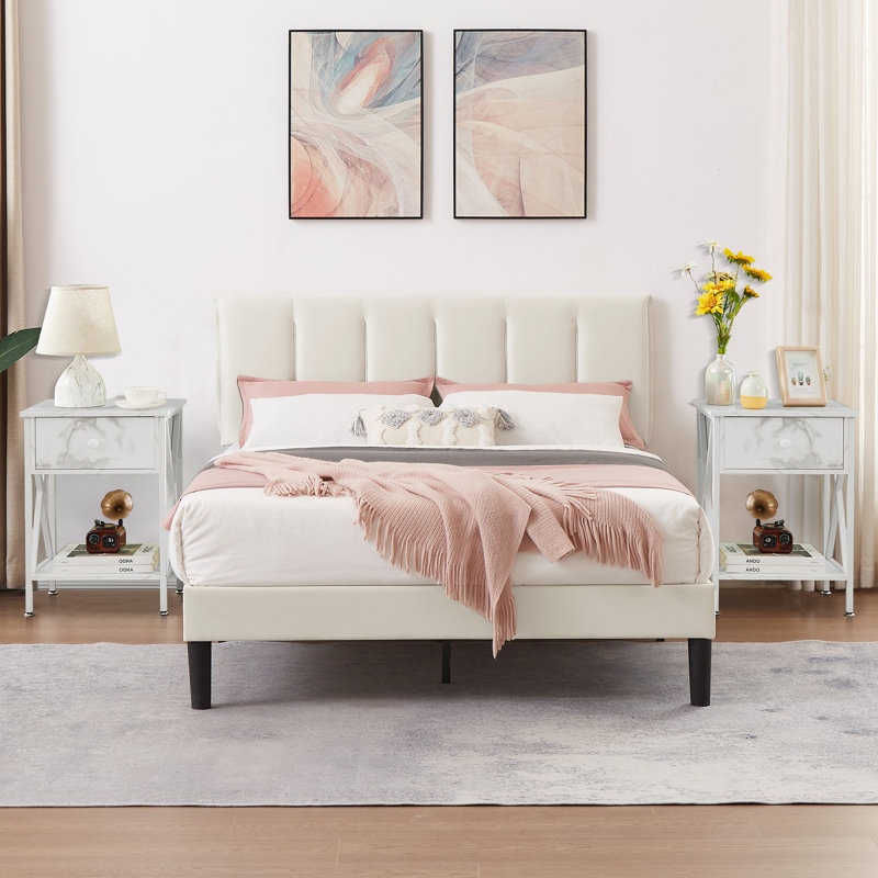 Dejsha Steel Piece Bedroom Set, White, Queen