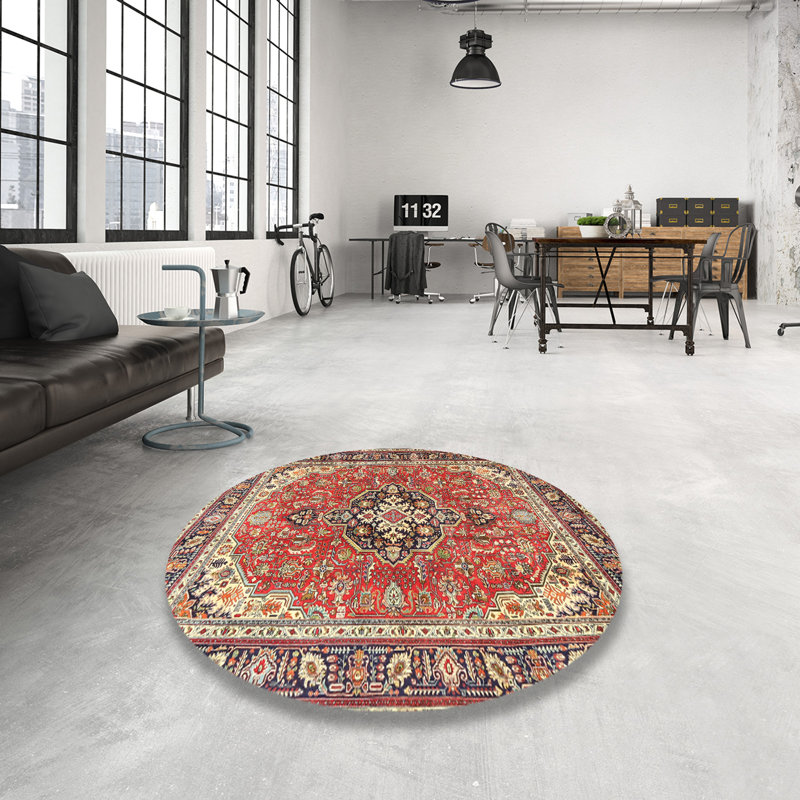 Tapis beige/vert/rouge traditionnel Shetter, Rond 5 pi