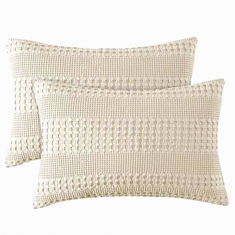 Breathable Cotton Waffle Pillowcase Set - 2 Pack Standard Size Pillow Sham Covers, Decorative Weave Design, Soft & Eco-Friendly, 20" X 26" - Linen-Natural Color