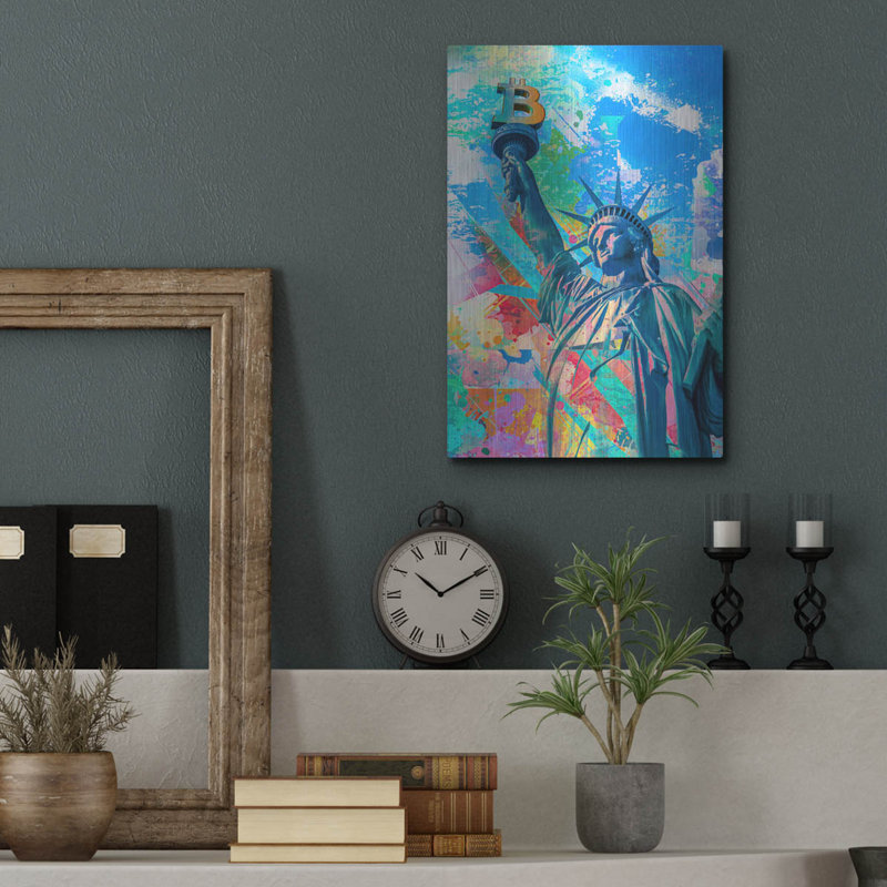 «Luxe Metal Art», statue de Bitcoin Liberty par Luxe, H 16 po x l 12 po