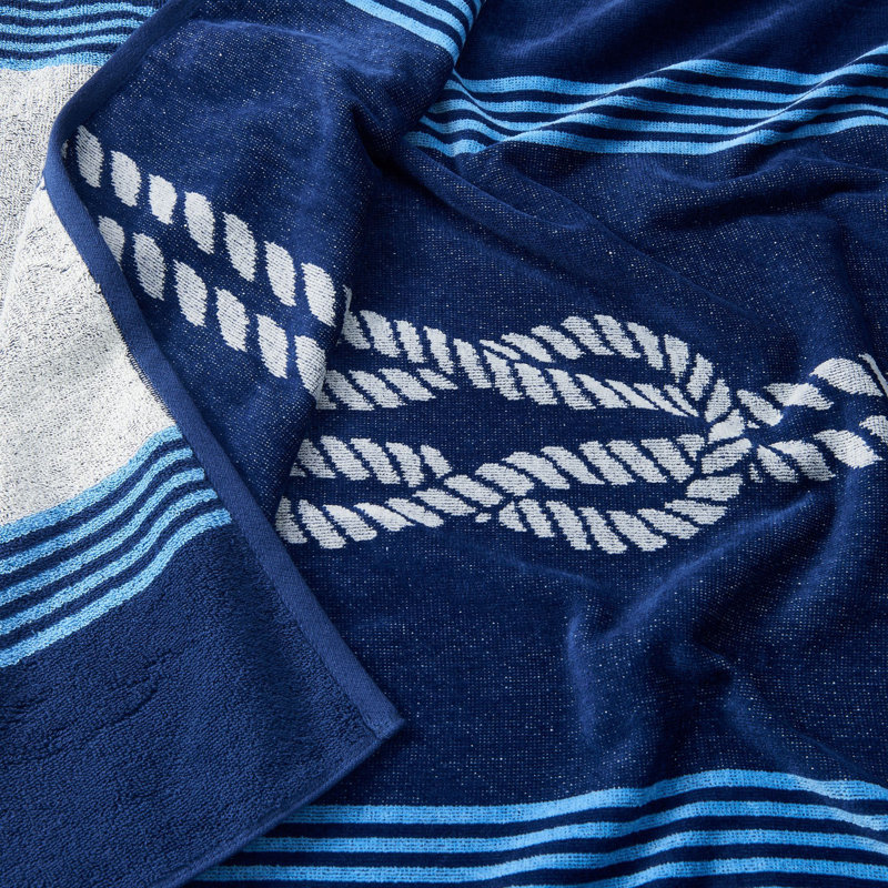 Navy and Royal Blue Knot & Stripe Cotton Beach Towels, 2 Pack - 30" x 60"
