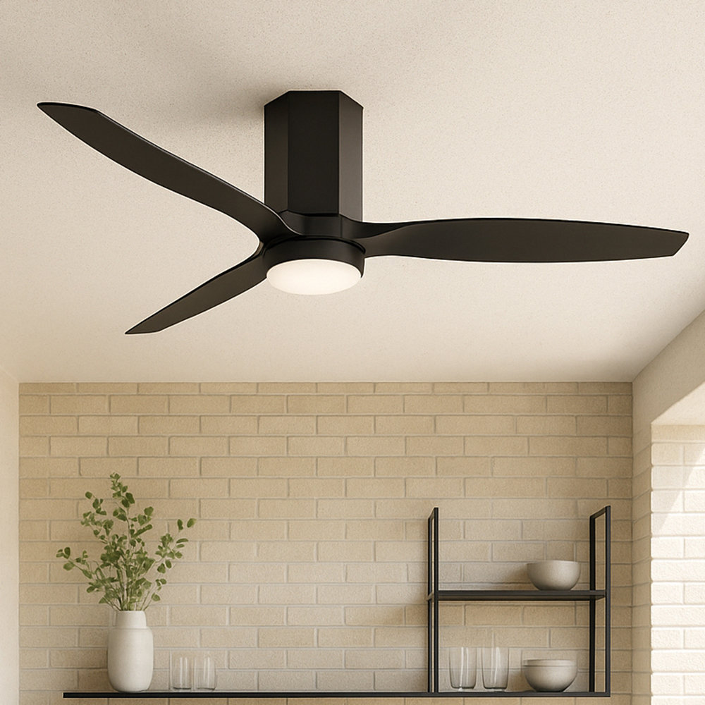 Brocken 3 Blade Ceiling Fan with LED Light Kit, 60", Matte Black