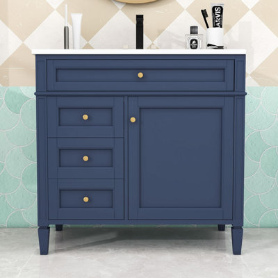 Armoire de salle de bain 2 tiroirs avec lavabo supérieur en bois Serish