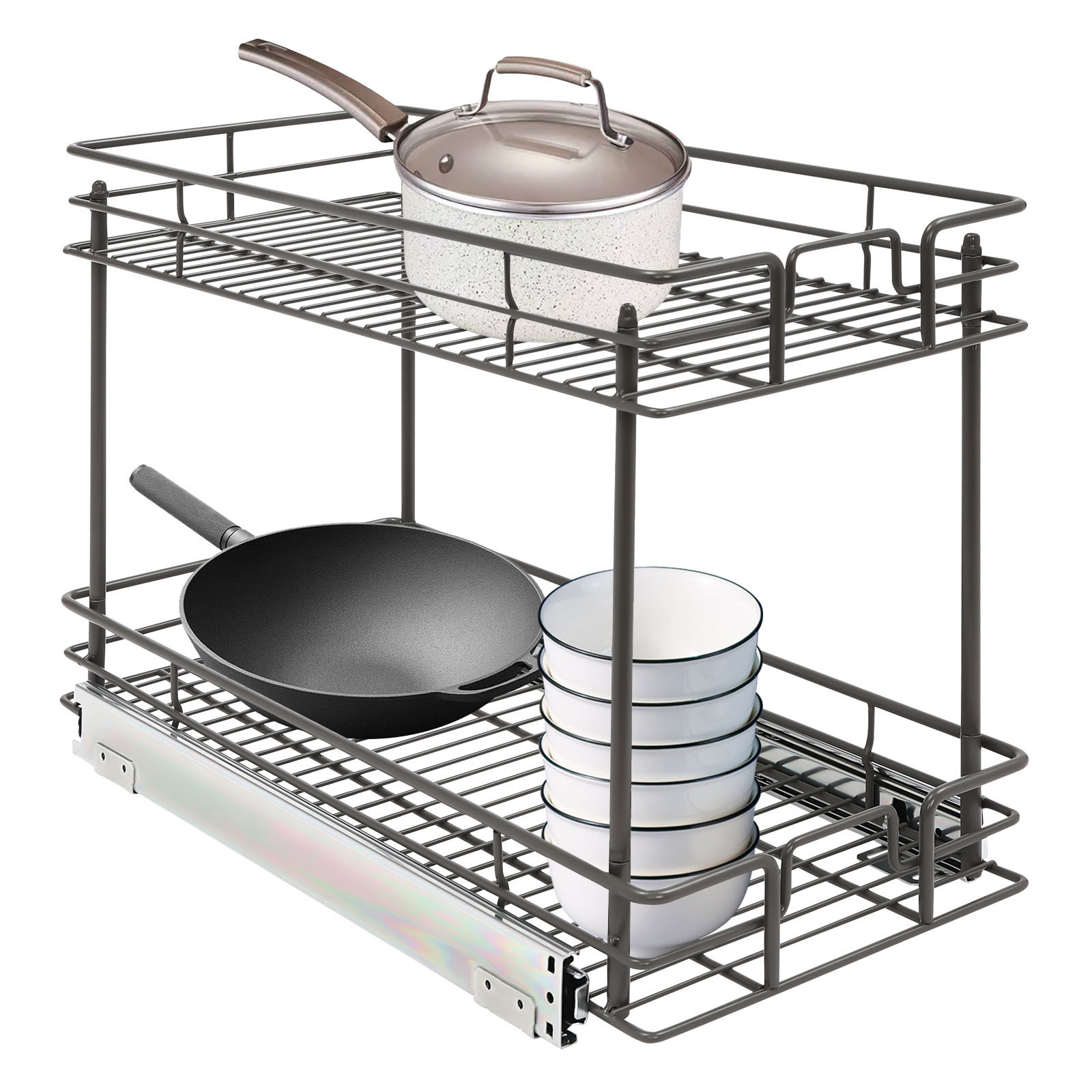 Tonchean 2 Tier Stainless Steel Pull Out Kitchen Cabinet Drawer Basket