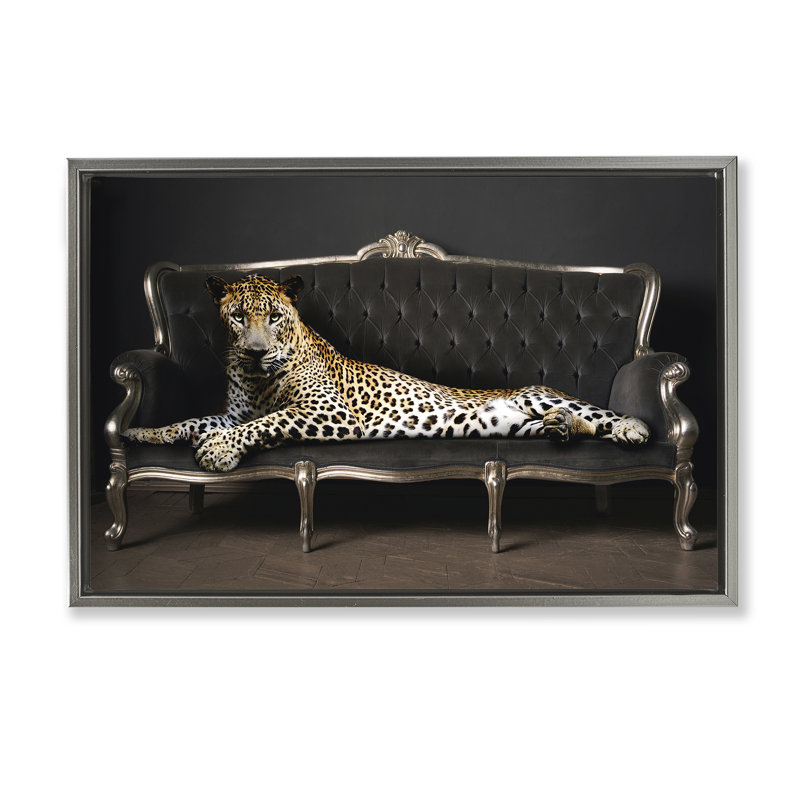 Guépard sur toile flottante encadrée par Reinders, Cadre flottant gris lustré, H 21 po x l 31 po