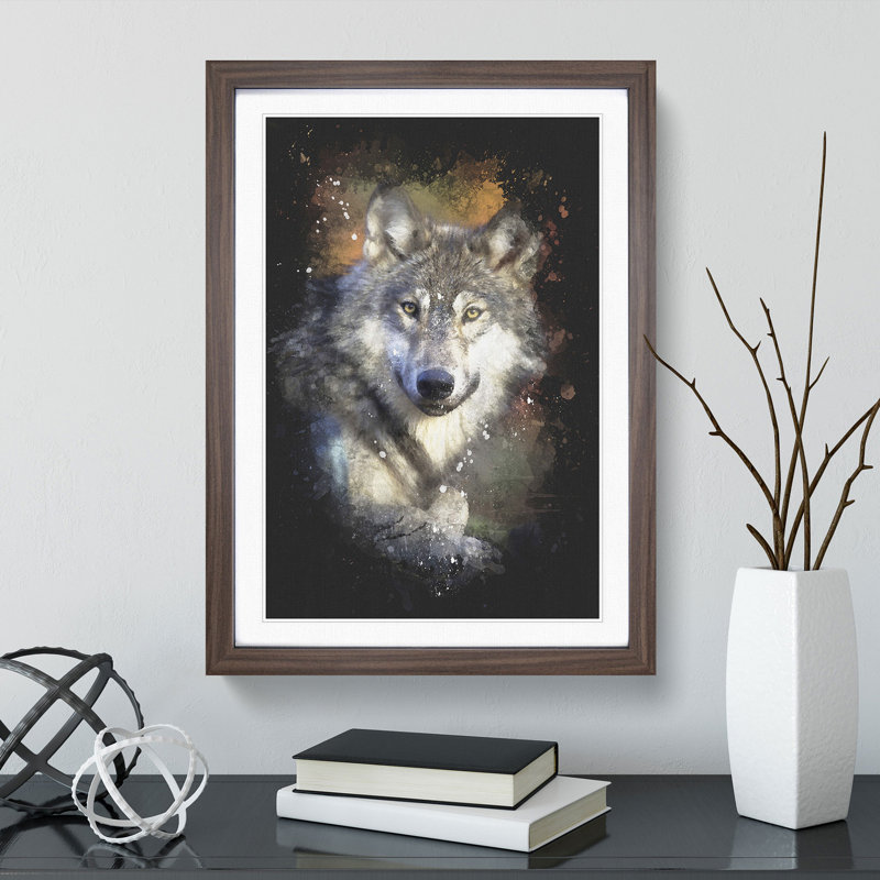 Wolf Vol.2 Paint Splash - Framed Print, 48cm H x 36cm W x 2cm D, Walnut