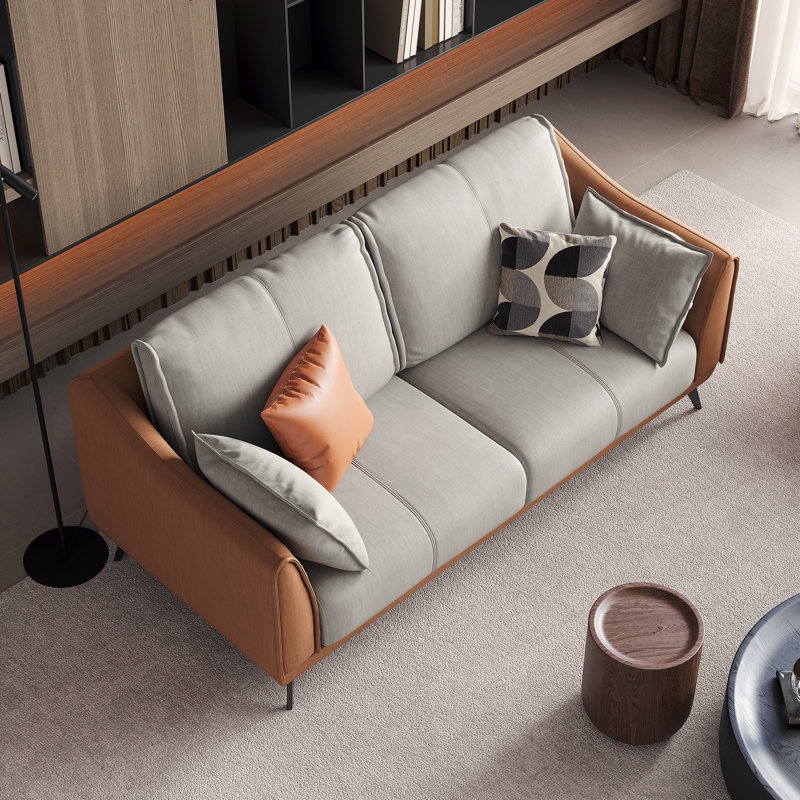 Willmuth 60.2" Modern Two-Tone Leathaire Loveseat with Metal Legs and 4 Pillows, 2