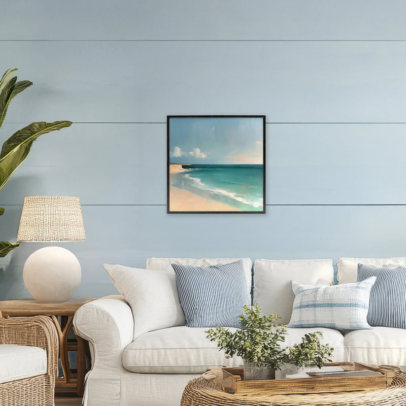 Giclée encadrée «Abstraction Turquoise Horizons», conception par Annabelle Hall, H 17 po x l 17 po