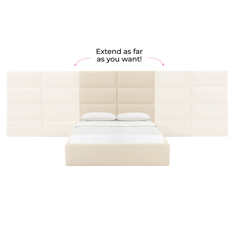 Cream Velvet Upholstered Queen Bed with Adjustable Headboard