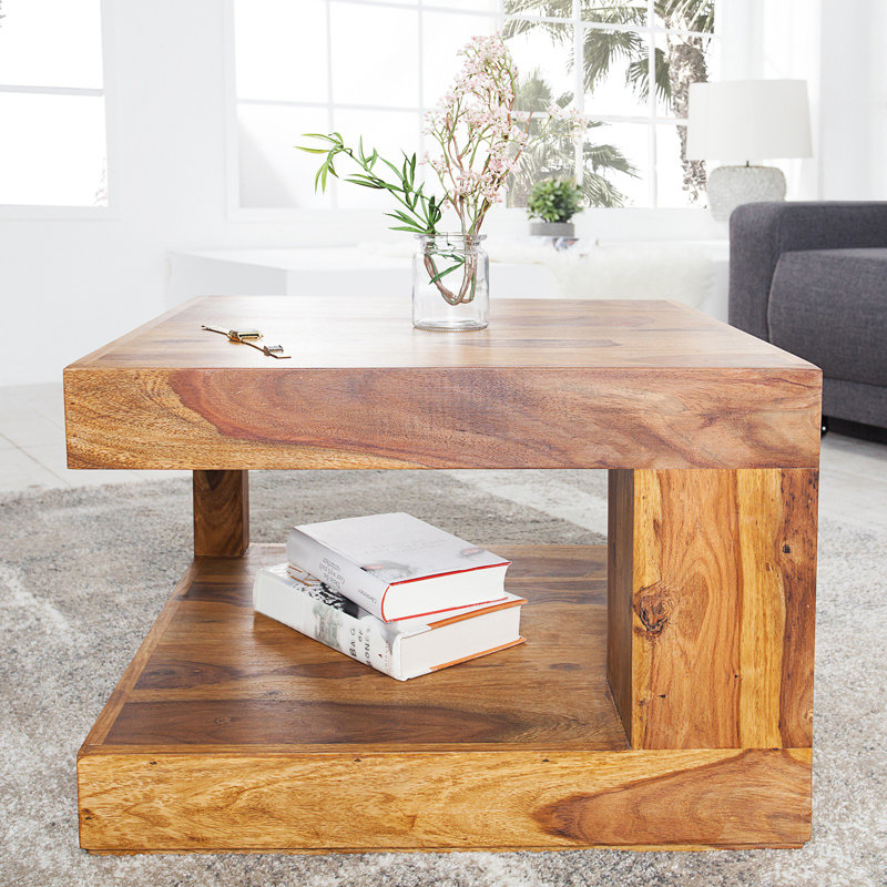 Theirry Solid Wood Floor Shelf Coffee Table with Storage, 40cm H x 60cm L x 60cm D