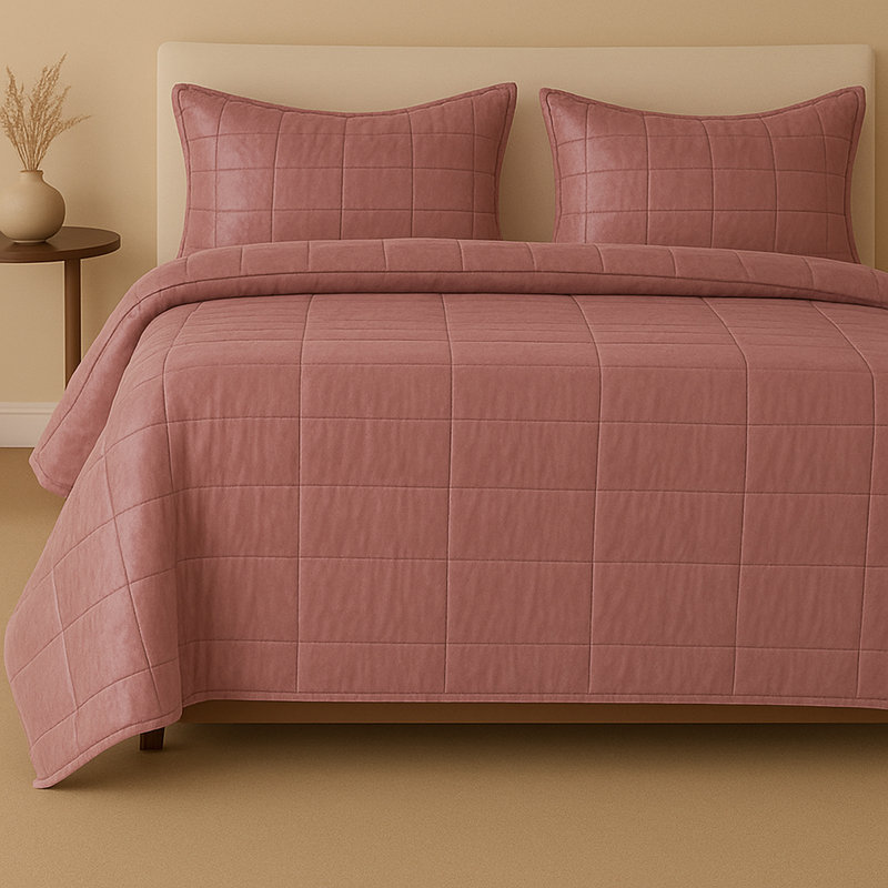 Slub Tencel Coverlet Set, King Bedspread + 2 King Shams, Persimmon