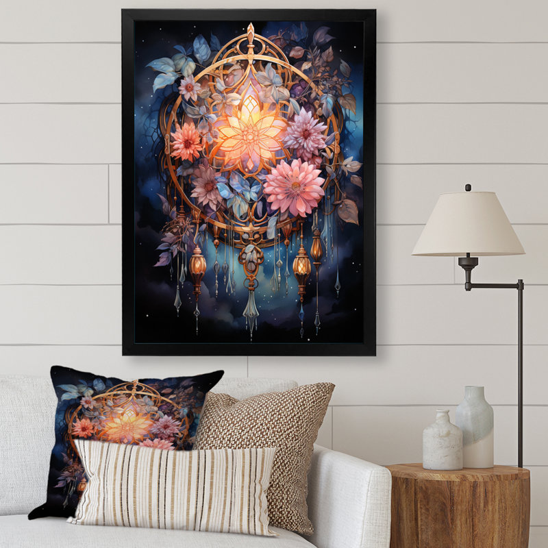 «Zatara Yellow Dreamcatcher Dusks Embrace», reproduction sur toile, H 32 po x l 16 po x P 1 po, Cadre photo noir