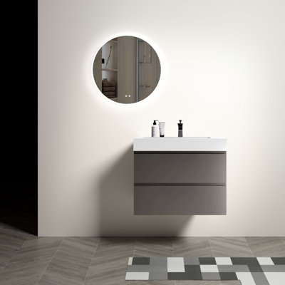 Meuble-lavabo de salle de bain gris - 30 po, mural moderne avec beaucoup d'espace de rangement, glissières de tiroir silencieuses 30 po, gris: style et espace généreux