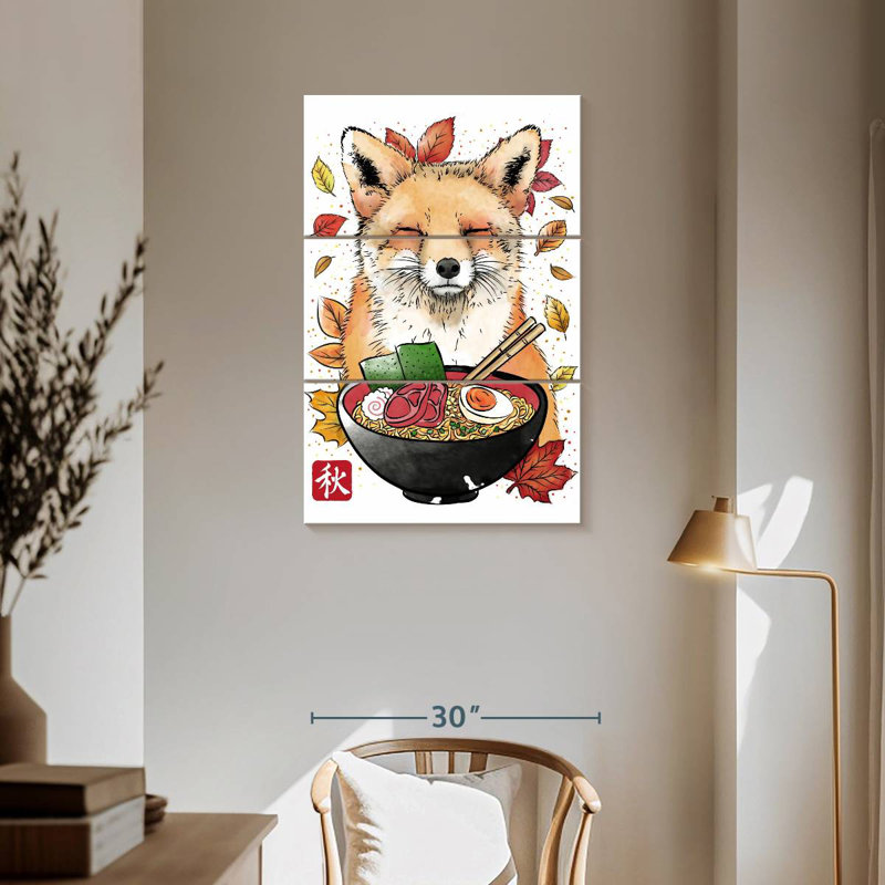 Feuilles de renard et ramen, H 57 po x l 36 po
