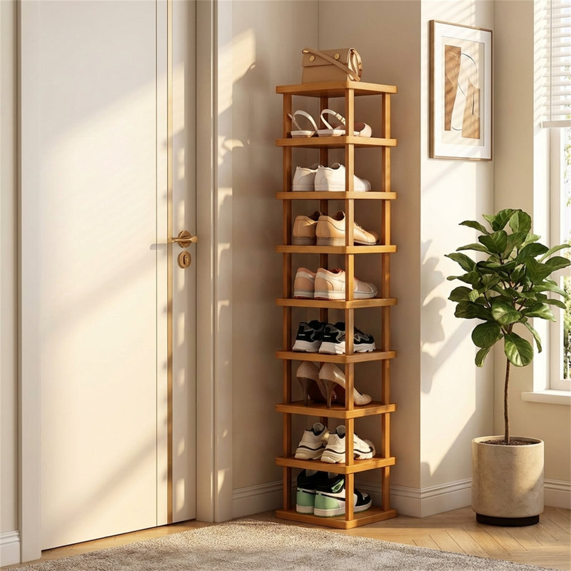 9-Tier Expandable Folding Bamboo Storage Rack, Space-Saving Storage Solution, No Assembly Required