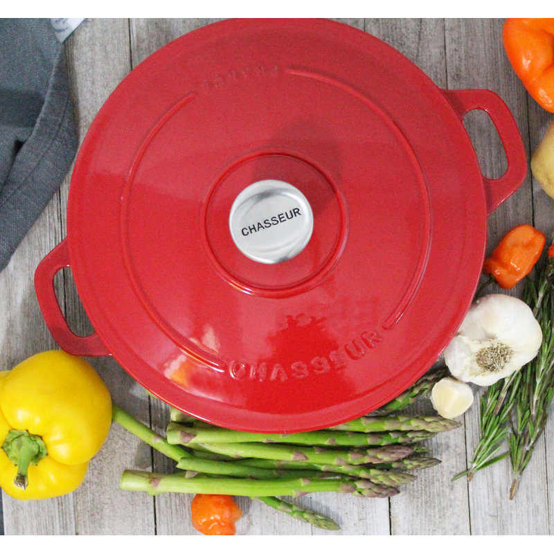 Red Enameled Cast Iron 2.6 Quart Oval Braiser with Lid
