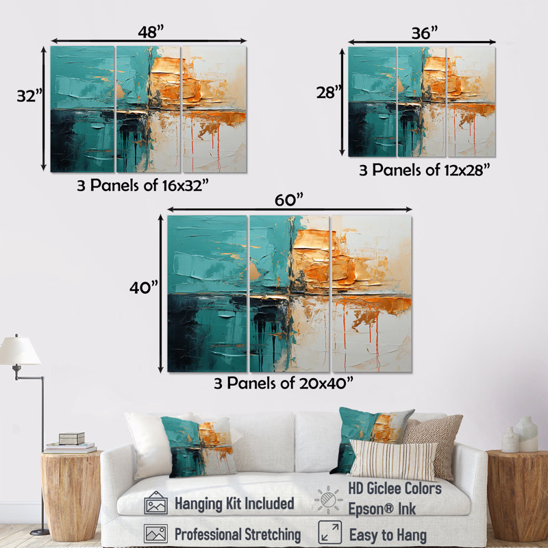 Towerside - Ensemble d'art mural abstrait, Toile tendue, H 32 po x l 48 po x P 1 po