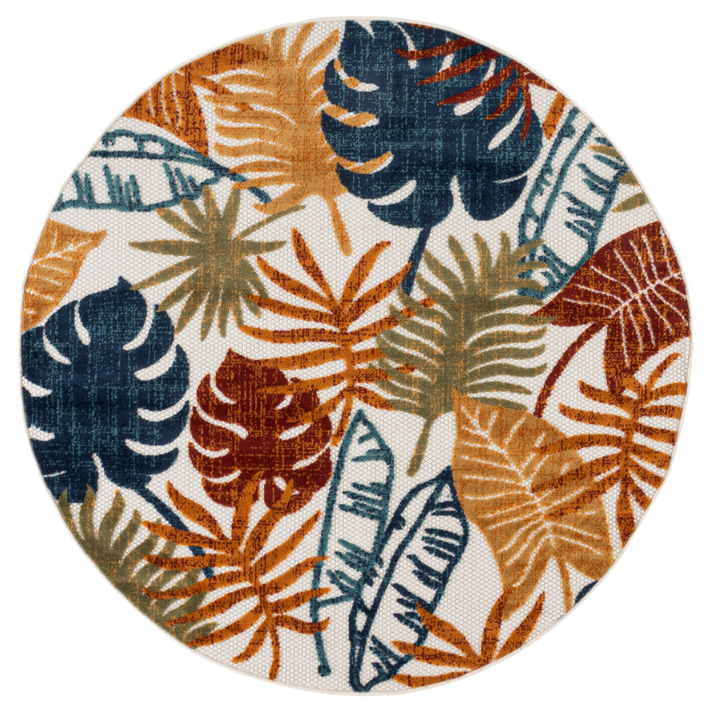 Tapis d'intérieur / extérieur à motif floral Anakin Performance, Rond 5 pi 3 po