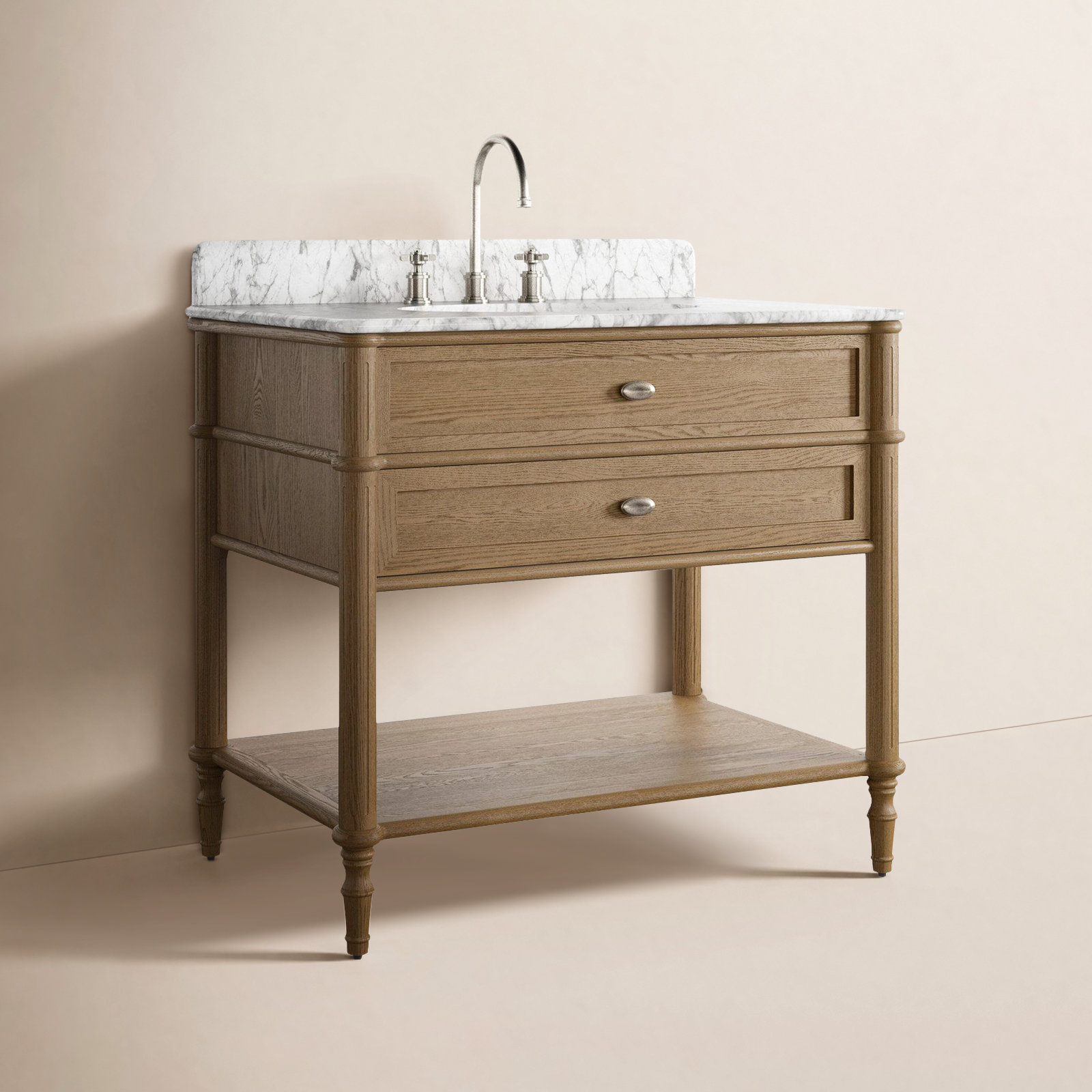 Adelene Single Bathroom Vanity, Washed Blonde Oak Veneer