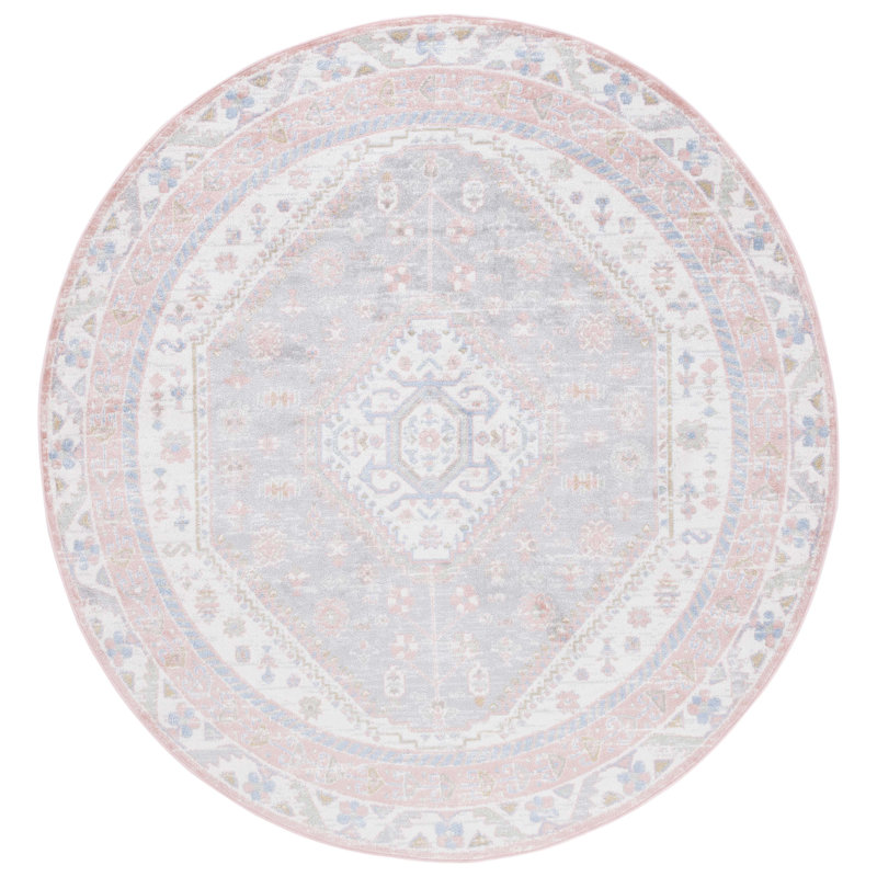 Tapis beige / bleu rose Beecher Bayside 118, Rond 5 pi 3 po