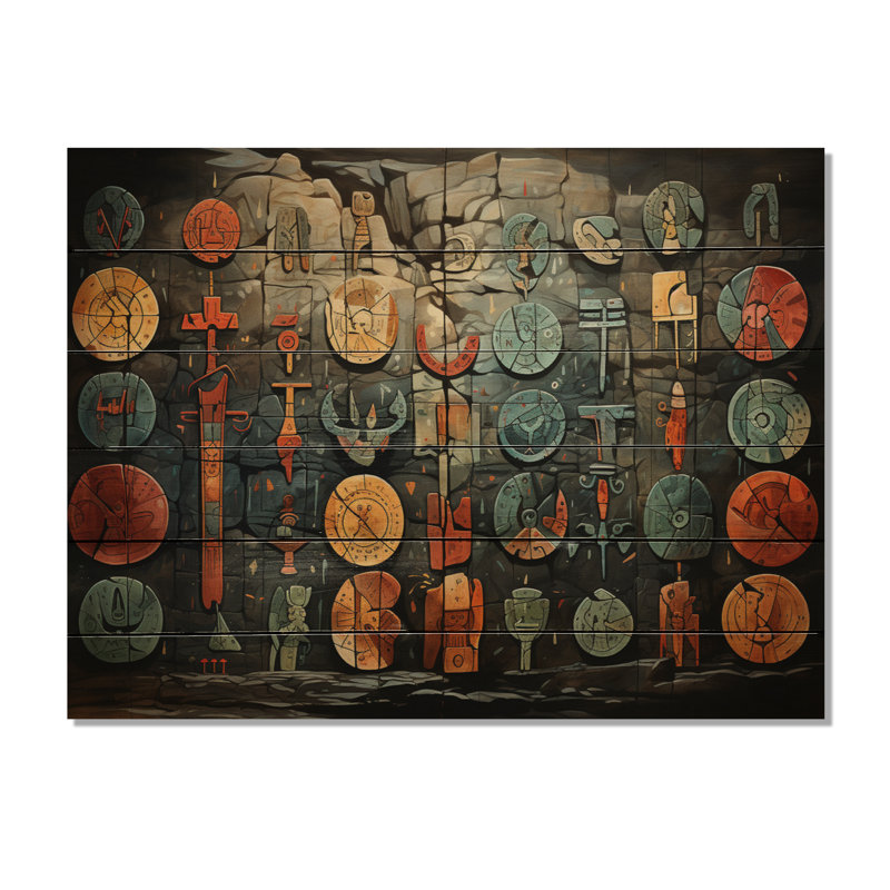«Native Art Antique Petroglyphs II» sur bois, H 24 po x l 32 po x P 0,78 po