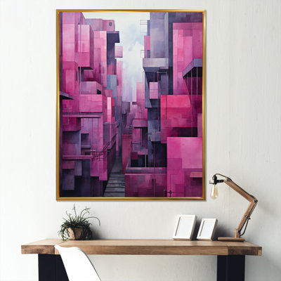 Fuchsia façades gratte-ciel horizon I - gratte-ciel art mural salon