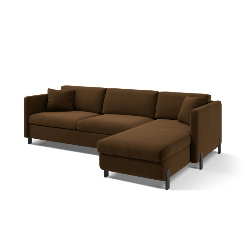 Bejna 3 Seater Velvet Sofa Bed, Right Hand Facing, 80cm H x 170cm W x 260cm D, Chocolate