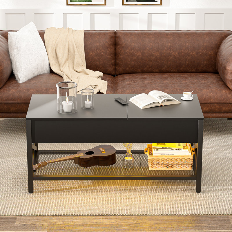 Bagga Single Lift Top Coffee Table with Storage, Cocktail Table, Black