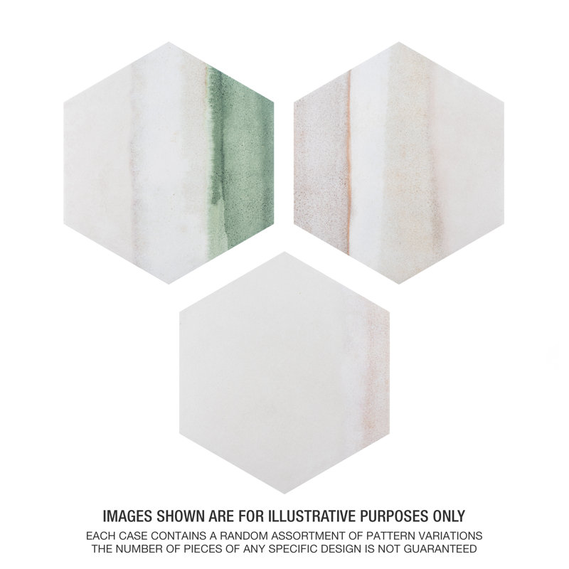 Matter Hex Canvas 8' x 9' Stone Look Wall & Floor Tile, Bone/Green