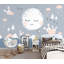 Papier peint amovible montagnes, lapins, nuages, étoiles, arbres, lune endormie-99178760