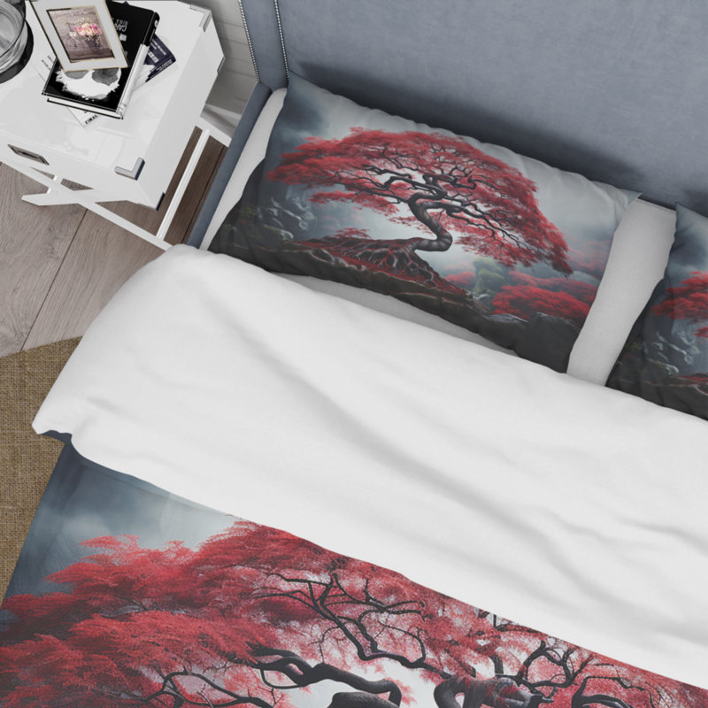 Ensemble de housse de couette rouge en érable japonais en microfibre / polyester