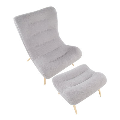 Chaise contemporaine Jacina Cloud en bois naturel et sherpa gris avec repose-pieds