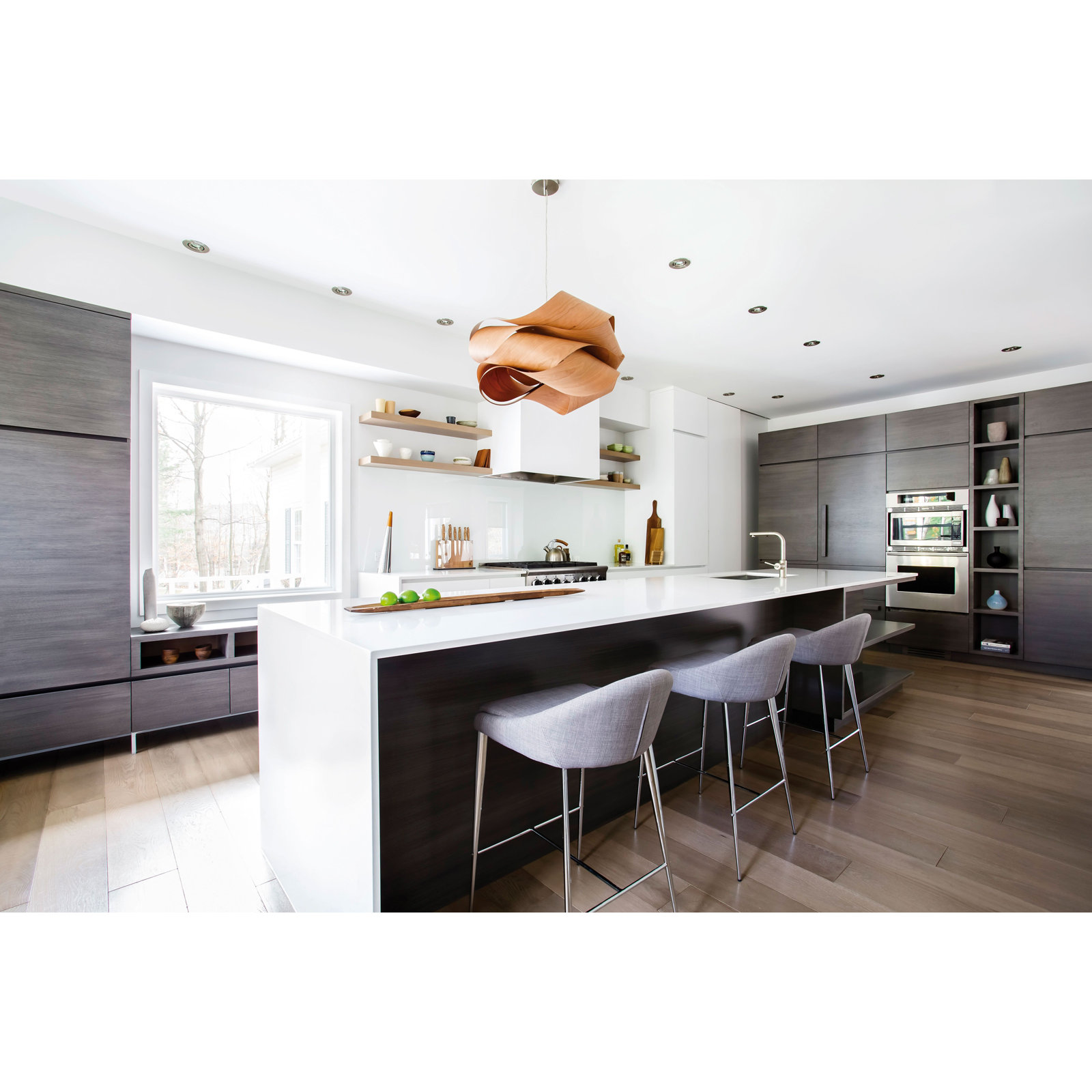 Single Light Dimmable Pendant, Natural Cherry, Matte Black, 15.7" H x 27.1" W x 27.1" D