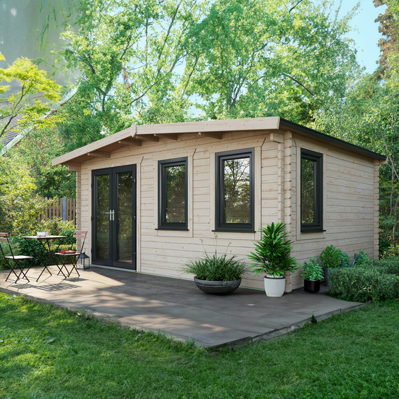 Powersheds Apex 12 x 16ft Chalet Log Cabin, Doors to the Left - 44mm