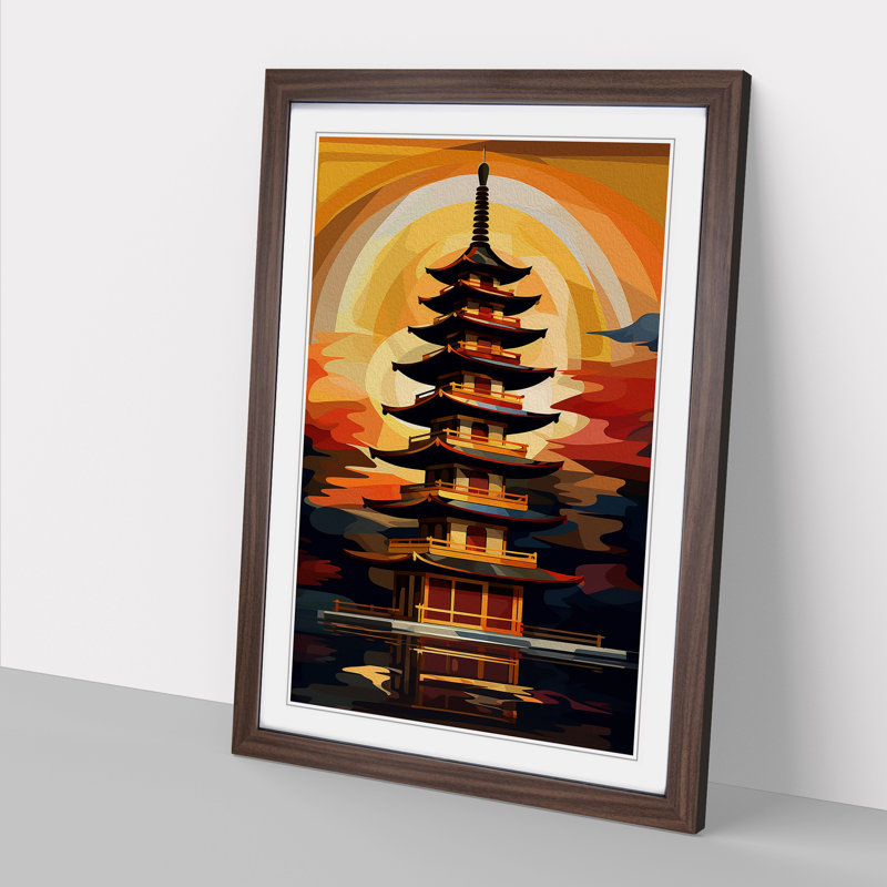 Pagoda Abstract No.2 1 Piece Single Picture Frame Wall Art, 64cm H x 46cm W x 2cm D, Walnut Framed