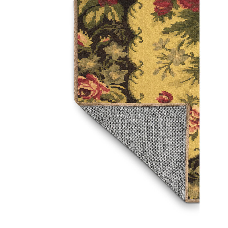 Tapis rose / vert / jaune en chenille / polyester tissé à la machine Cellina, Rectangle 7 pi x 10 pi
