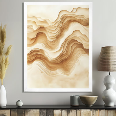 Beige White Soft Clay Ripple II - Tableau abstrait minimaliste encadré