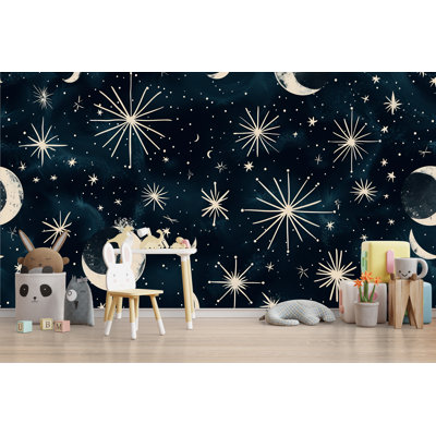 Papier peint étoile céleste - ciel nocturne lune et étoiles pour chambre à coucher ou chambre de bébé