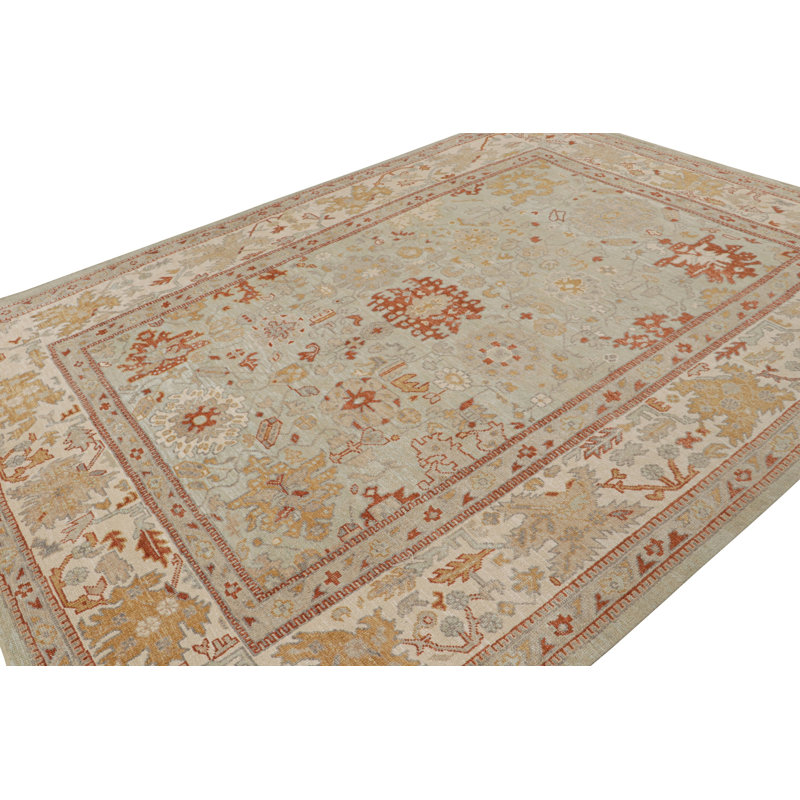 Oushak Hand Knotted Floral Area Rug, Rectangle 6' x 9'