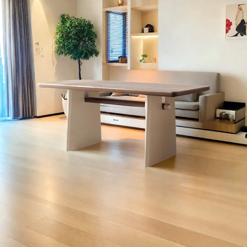 Cream-style rock plate solid wood dining table, 29.5"H x 55.1"L x 31.4"W