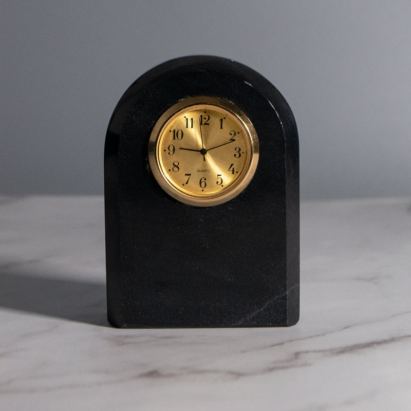 Marble Mini Beveled Arch Clock, Jet Black