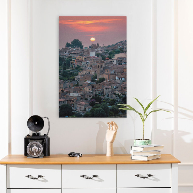 Coucher de soleil sur le village - Endroits contemporains, paysage urbain, H 24 po x l 16 po