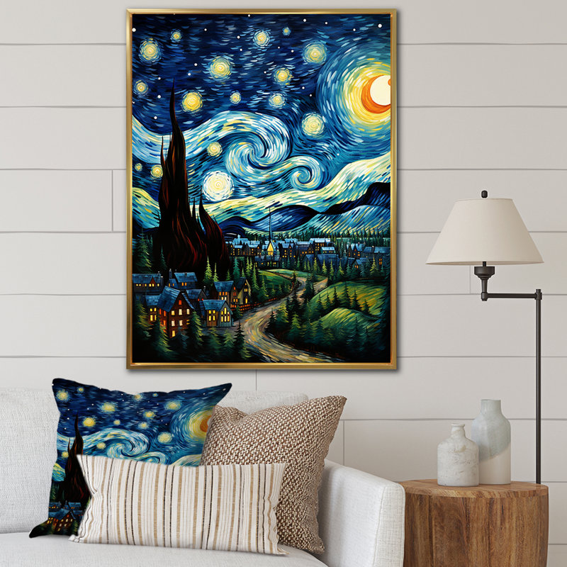 «Masterwork The Starry Day» par Vincent VI, reproduction sur toile, H 20 po x l 12 po x P 1 po, Cadre flottant doré
