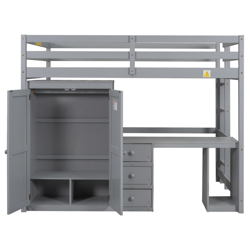 Loft Bed With Wardrobe, Gray