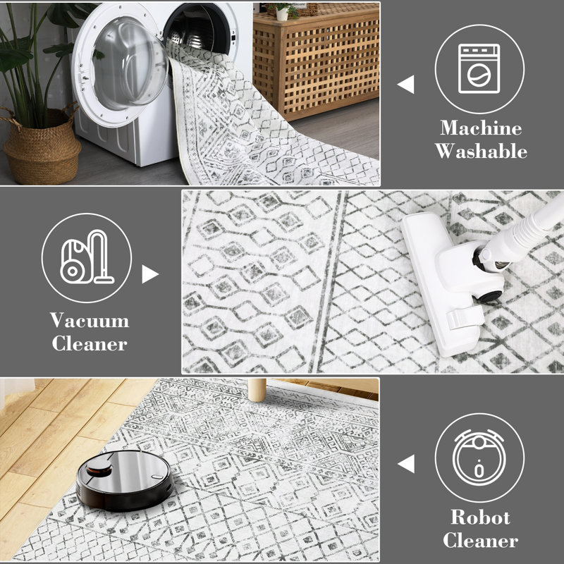 Tapis de chambre lavable à motif géométrique doux et antidérapant, Rectangle 9 pi x 12 pi
