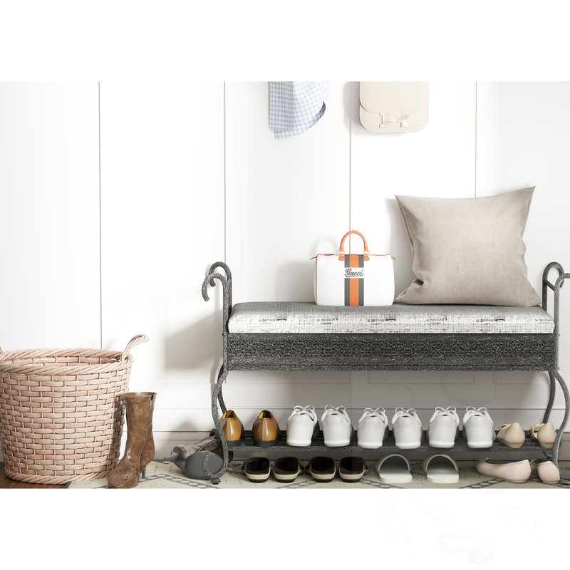 Entryway Bench with Shelf and Cushion