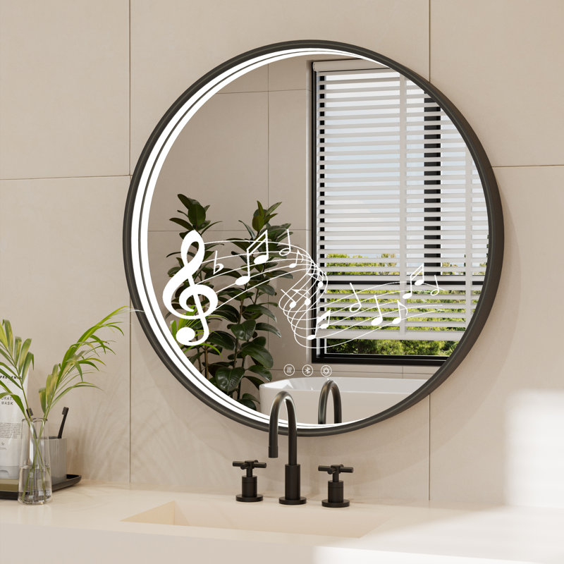 Miroir de salle de bain Bluetooth Bluetooth, Noir mat, 20 po x 20 po