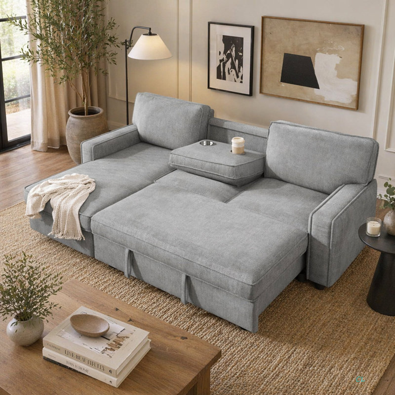 Canapé-lit modulaire U_STYLE Upholstery avec espace de rangement, port USB, 2 porte-gobelets sur les coussins de dossier